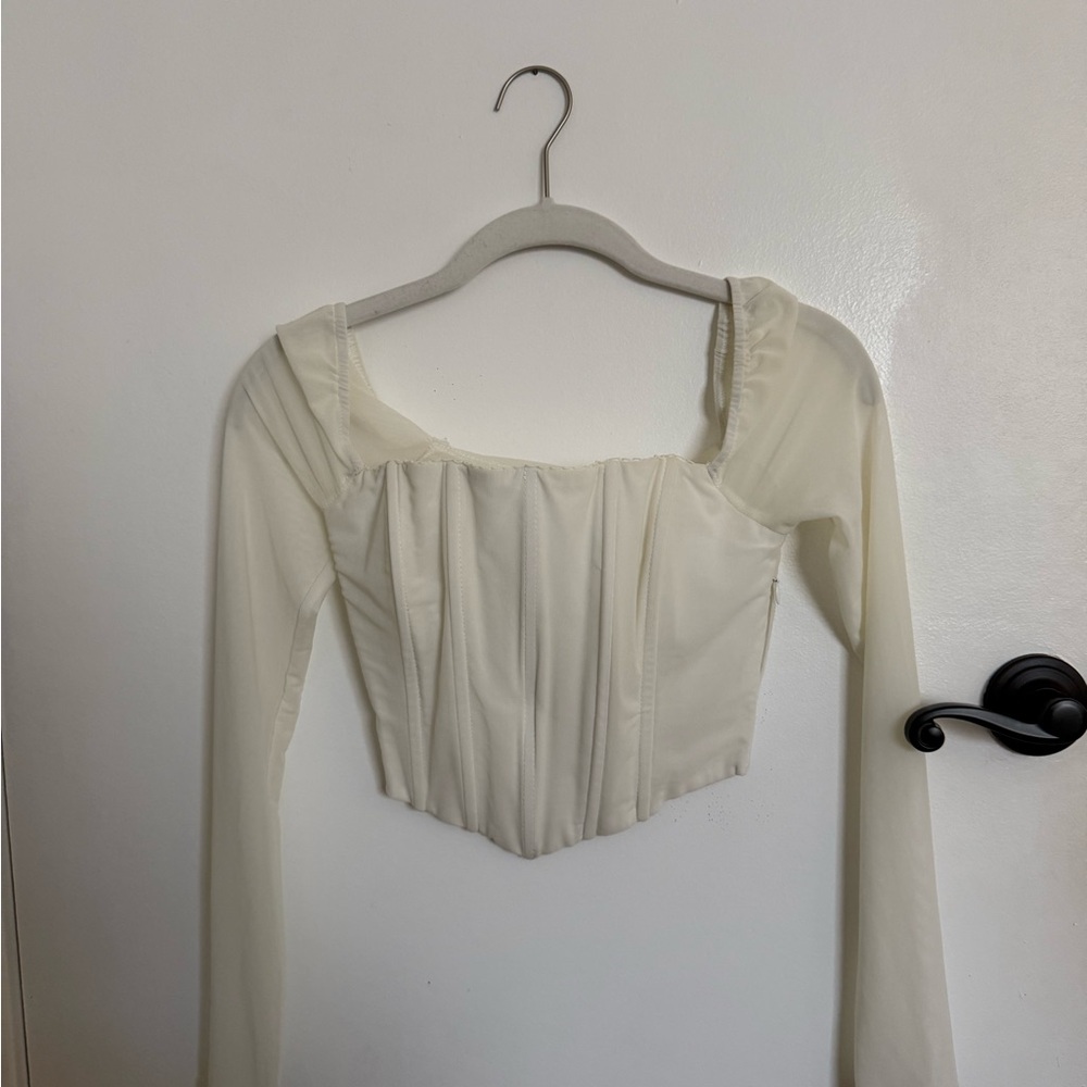 White Fox Boutique white mesh long sleeve corset top